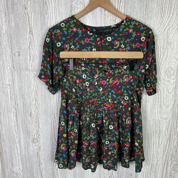 Vintage Rafferty Women's Outfit Set Short Sleeve Top Small, Skirt 7/8 Floral Gre - Picture 11 of 12